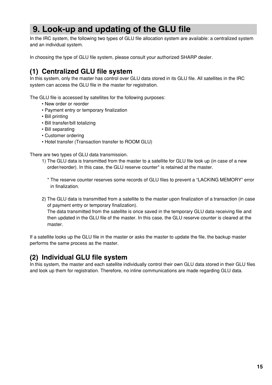 Look-up and updating of the glu file, 1) centralized glu file system, 2) individual glu file system | Sharp UP-3500 User Manual | Page 16 / 59