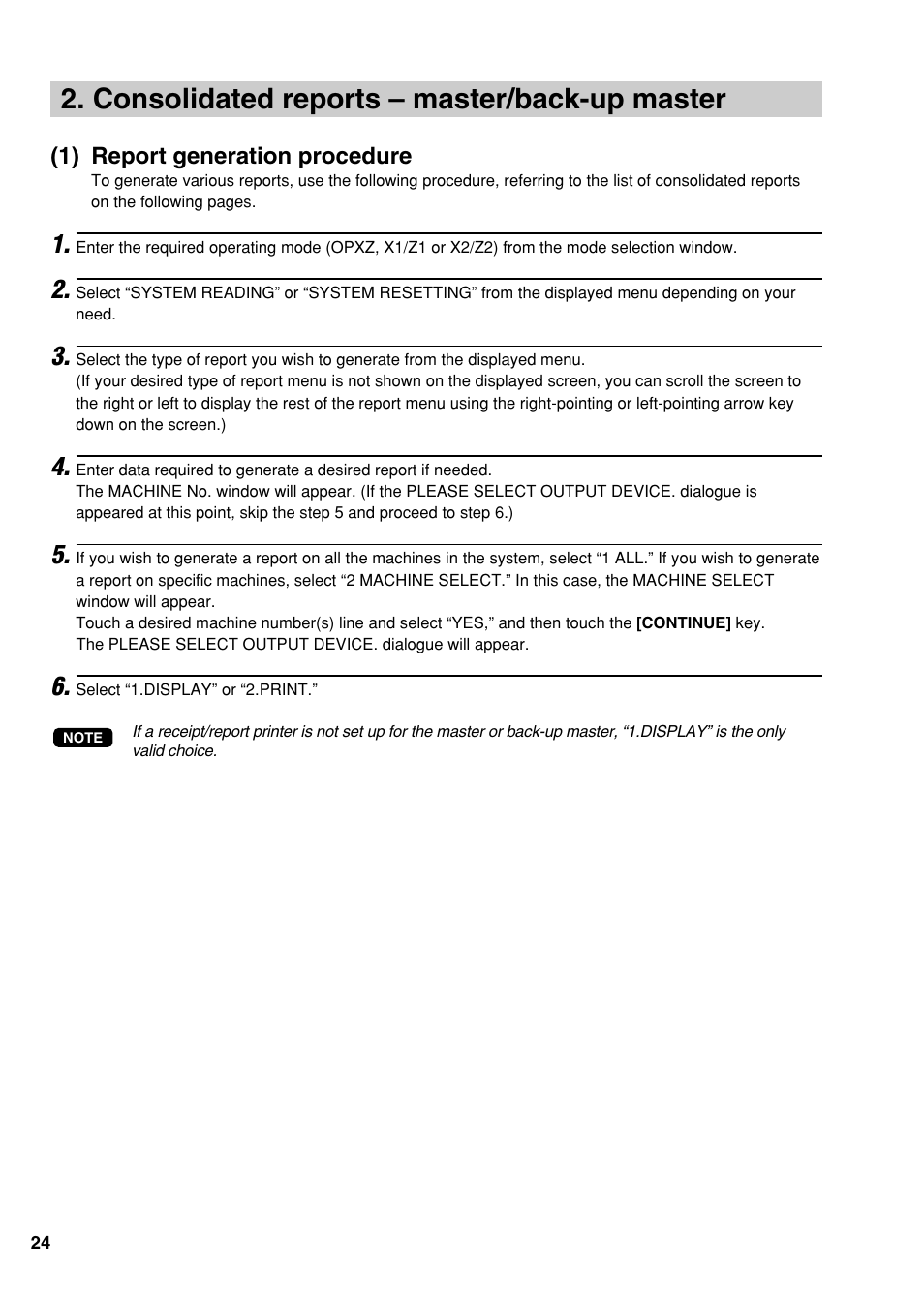 Consolidated reports – master/back-up master, 1) report generation procedure | Sharp UP-3500 User Manual | Page 25 / 59