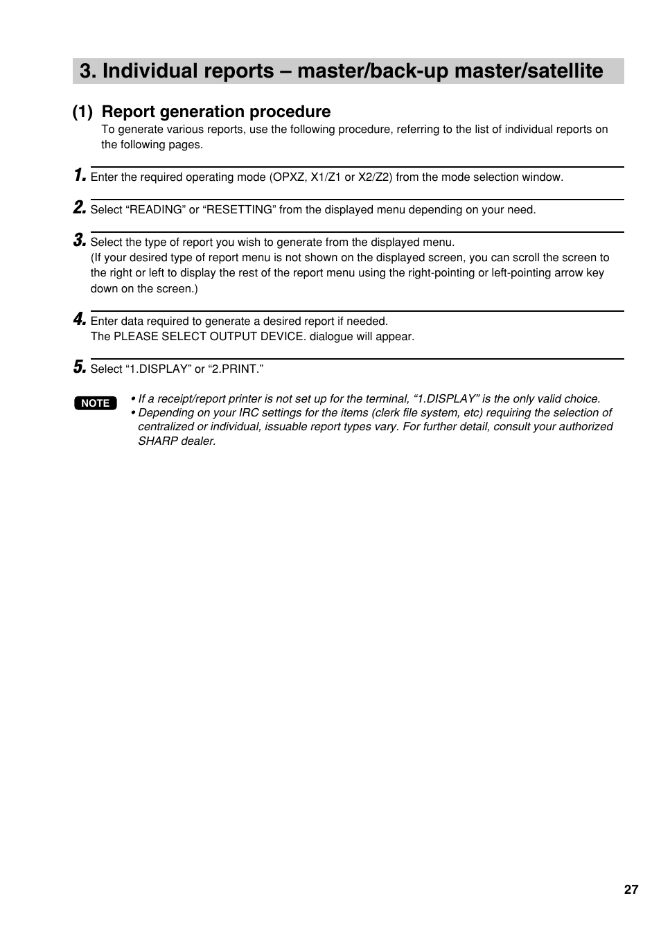 1) report generation procedure | Sharp UP-3500 User Manual | Page 28 / 59