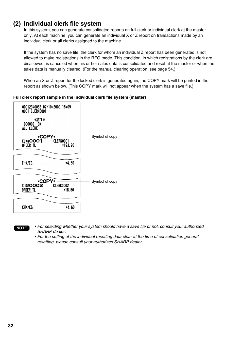 2) individual clerk file system | Sharp UP-3500 User Manual | Page 33 / 59