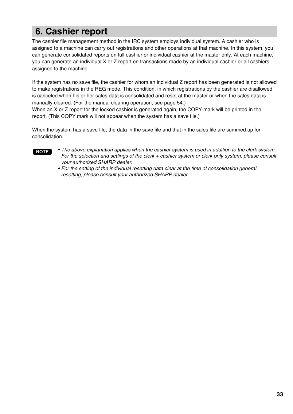 Cashier report | Sharp UP-3500 User Manual | Page 34 / 59