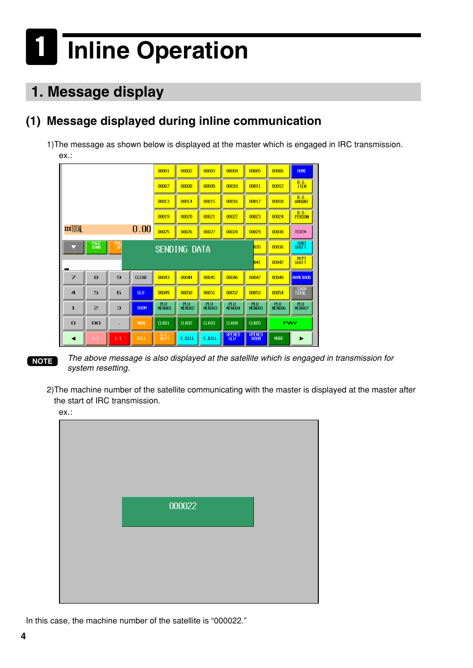 Inline operation, Message display | Sharp UP-3500 User Manual | Page 5 / 59
