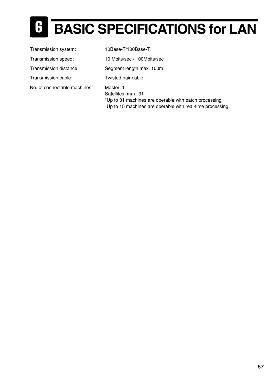 Basic specifications for lan | Sharp UP-3500 User Manual | Page 58 / 59