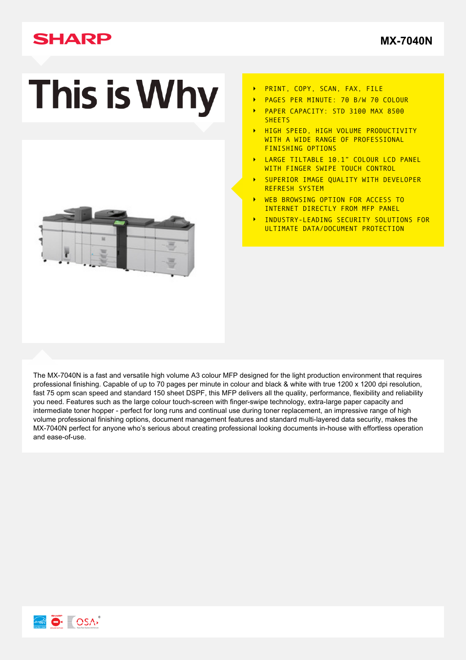 Sharp MX-7040N User Manual | 2 pages