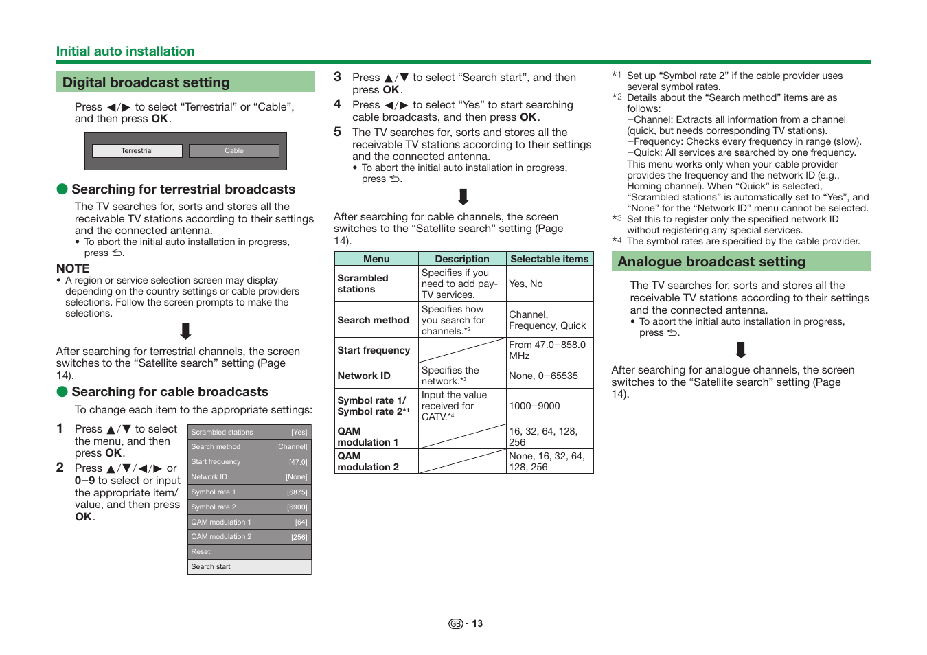 Digital broadcast setting, Analogue broadcast setting | Sharp LC-60UD20KN User Manual | Page 15 / 89