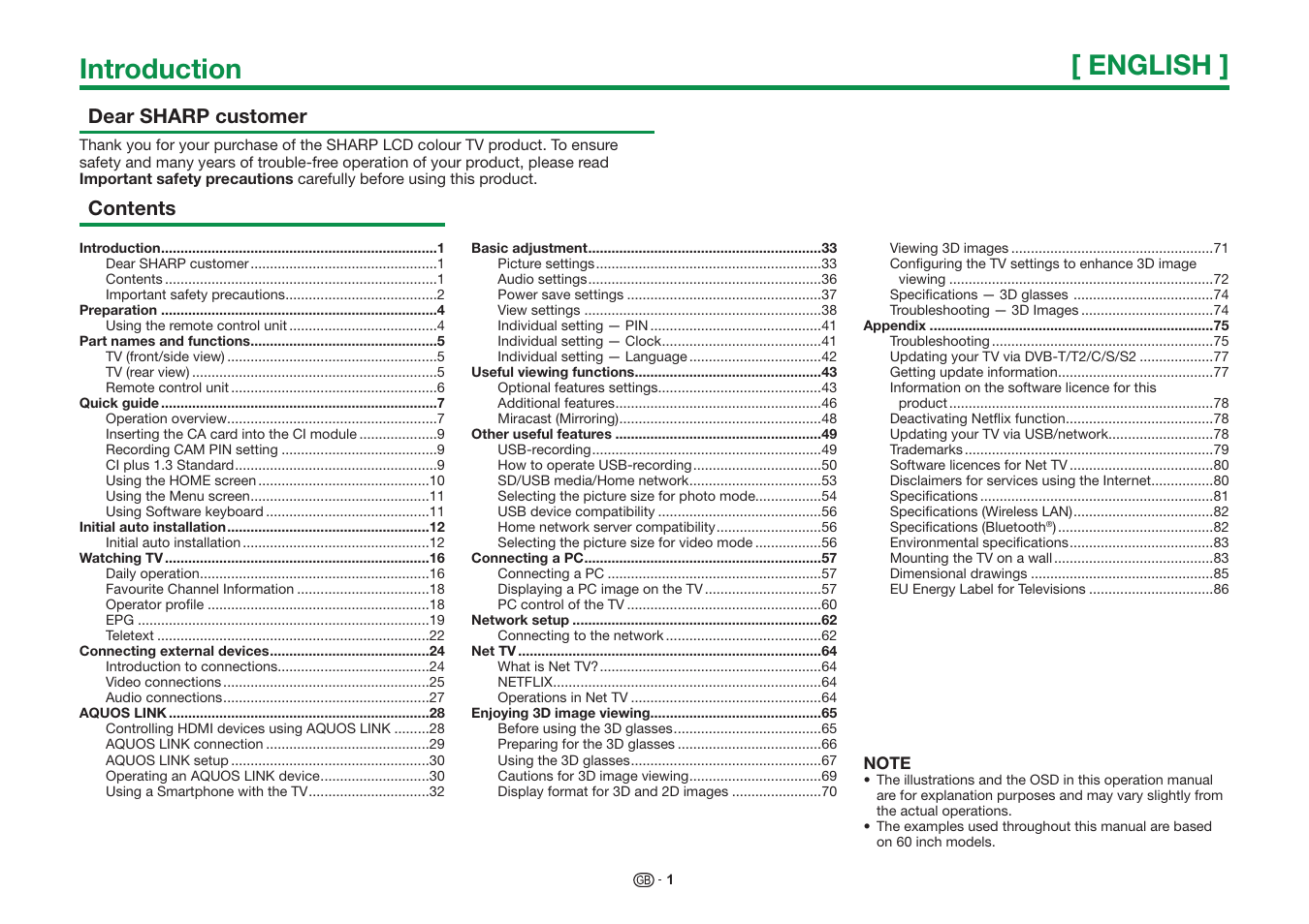 Sharp LC-60UD20KN User Manual | Page 3 / 89