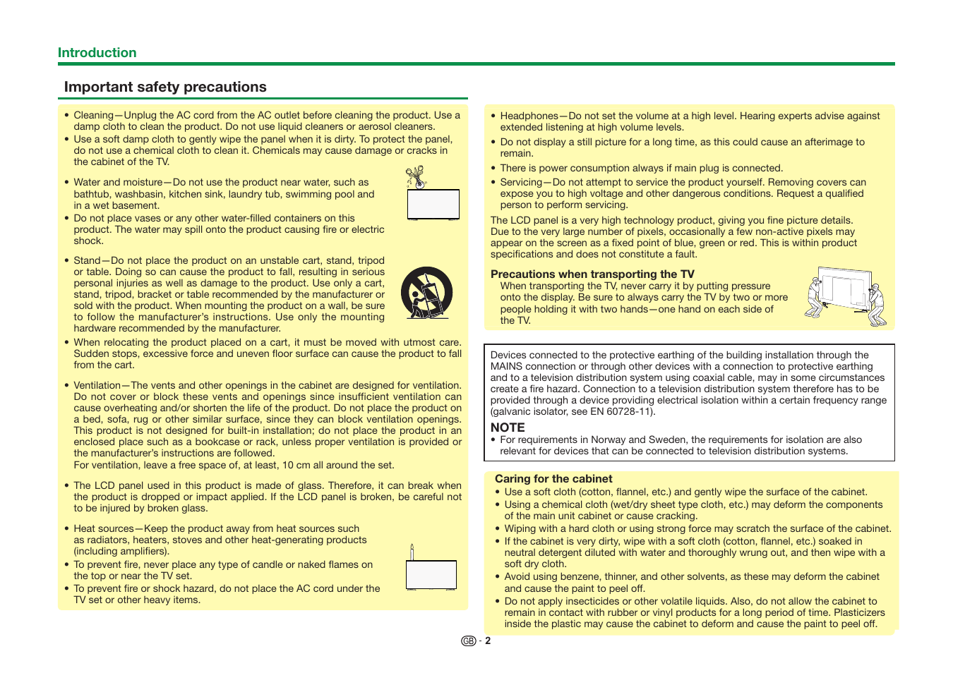 Important safety precautions | Sharp LC-60UD20KN User Manual | Page 4 / 89