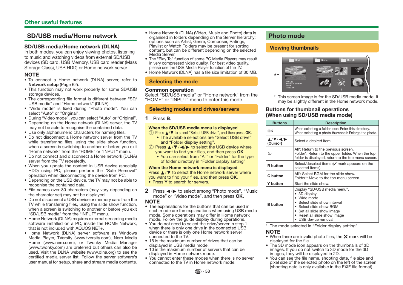 Sd/ usb media/home network, Photo mode | Sharp LC-60UD20KN User Manual | Page 55 / 89