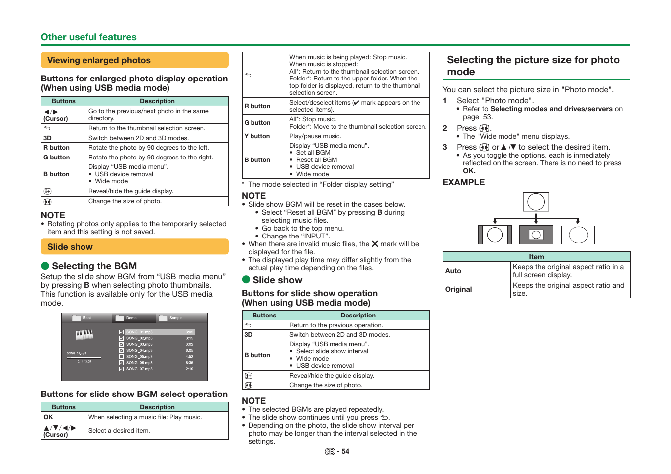 Selecting the picture size for photo mode | Sharp LC-60UD20KN User Manual | Page 56 / 89