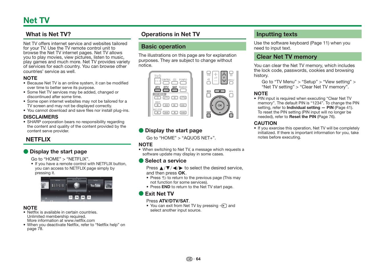 Net tv | Sharp LC-60UD20KN User Manual | Page 66 / 89