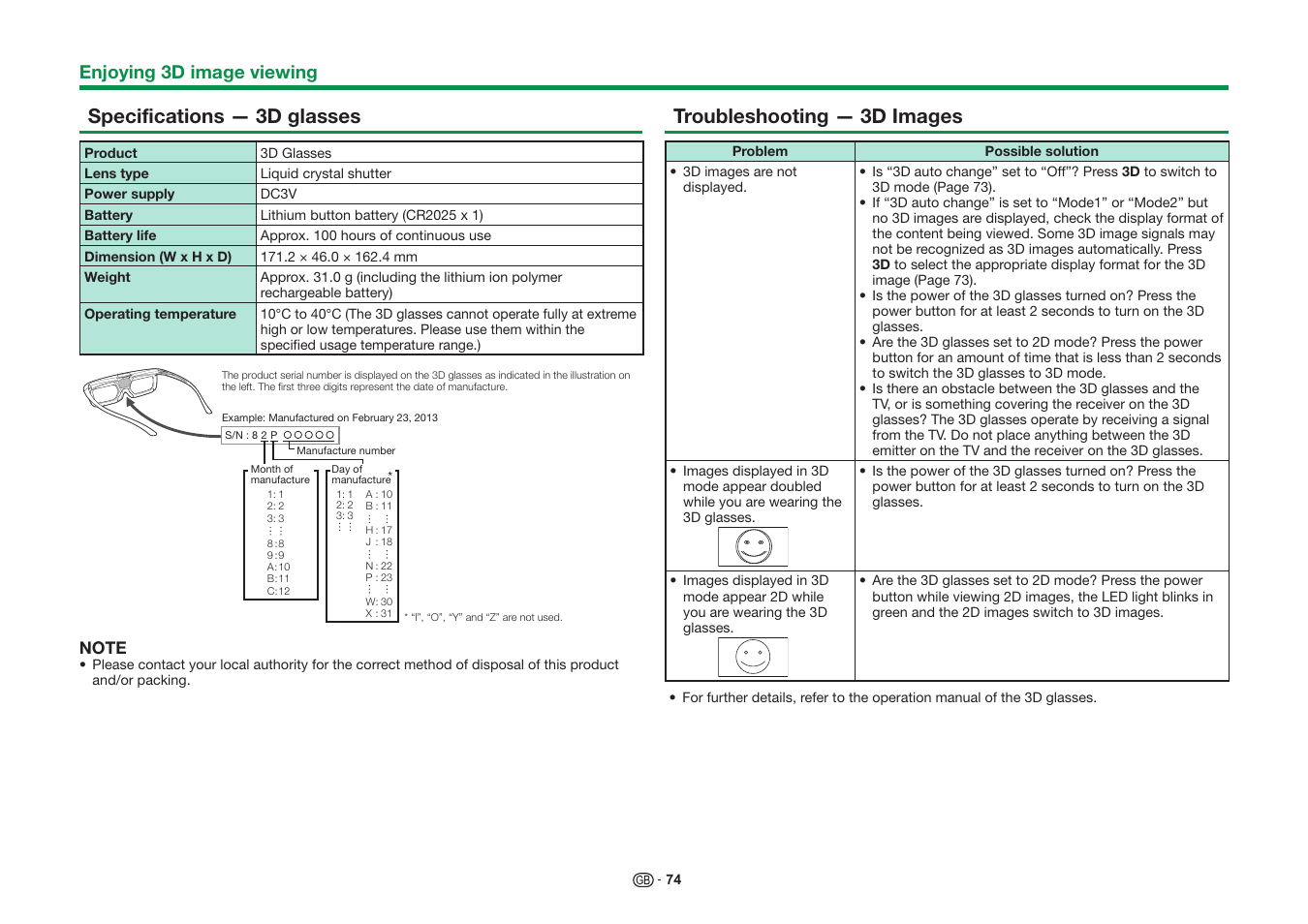 Enjoying 3d image viewing | Sharp LC-60UD20KN User Manual | Page 76 / 89