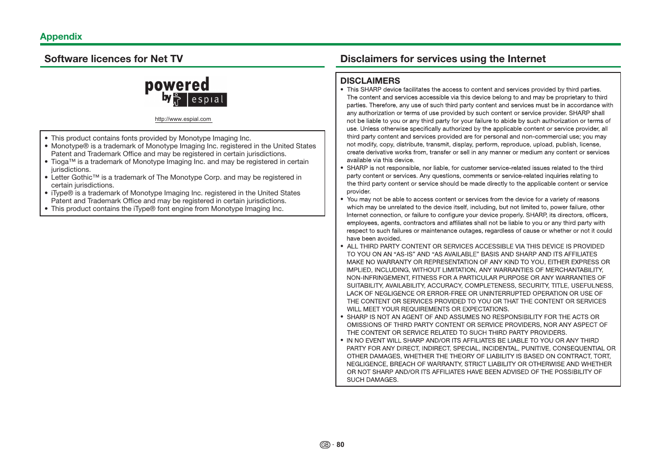 Appendix | Sharp LC-60UD20KN User Manual | Page 82 / 89