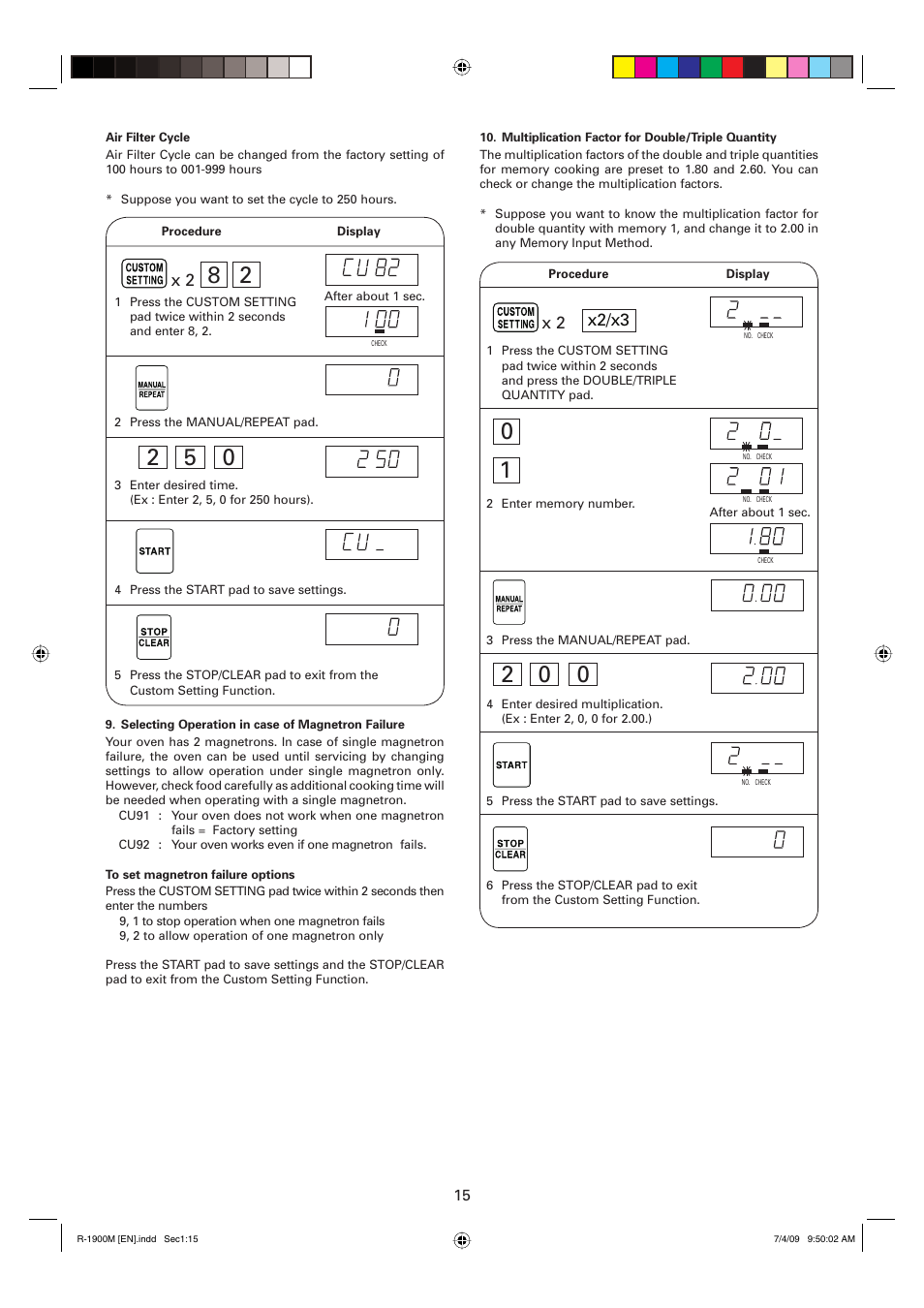 X 2 x2/x3 x 2 | Sharp R-1900M User Manual | Page 16 / 42