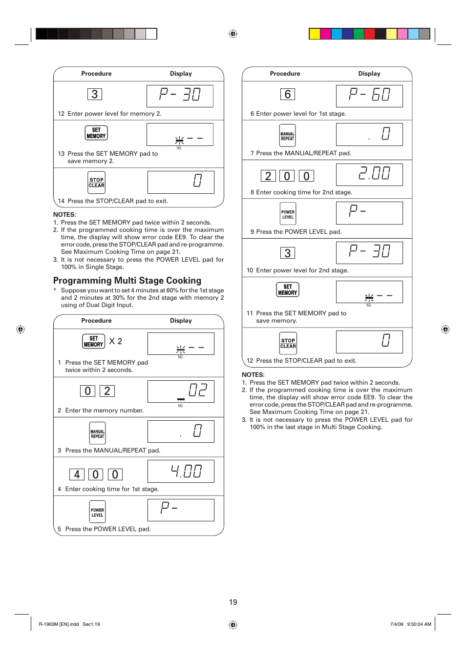 Programming multi stage cooking | Sharp R-1900M User Manual | Page 20 / 42