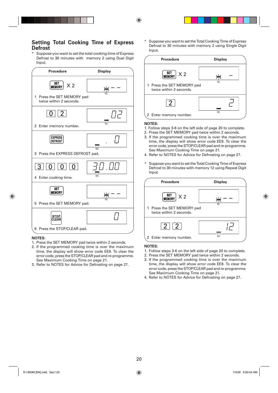 Setting total cooking time of express defrost | Sharp R-1900M User Manual | Page 21 / 42