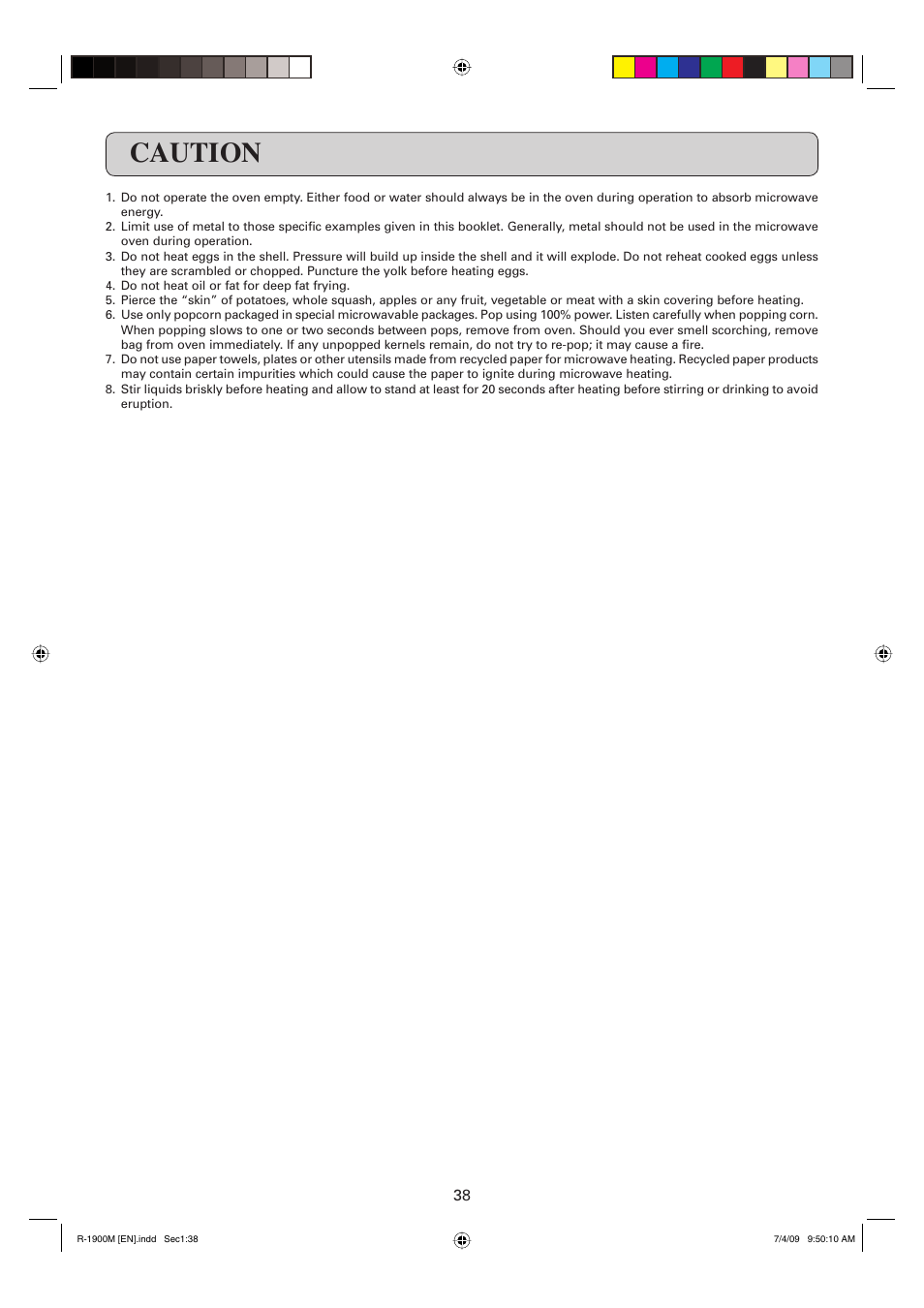 Caution | Sharp R-1900M User Manual | Page 39 / 42