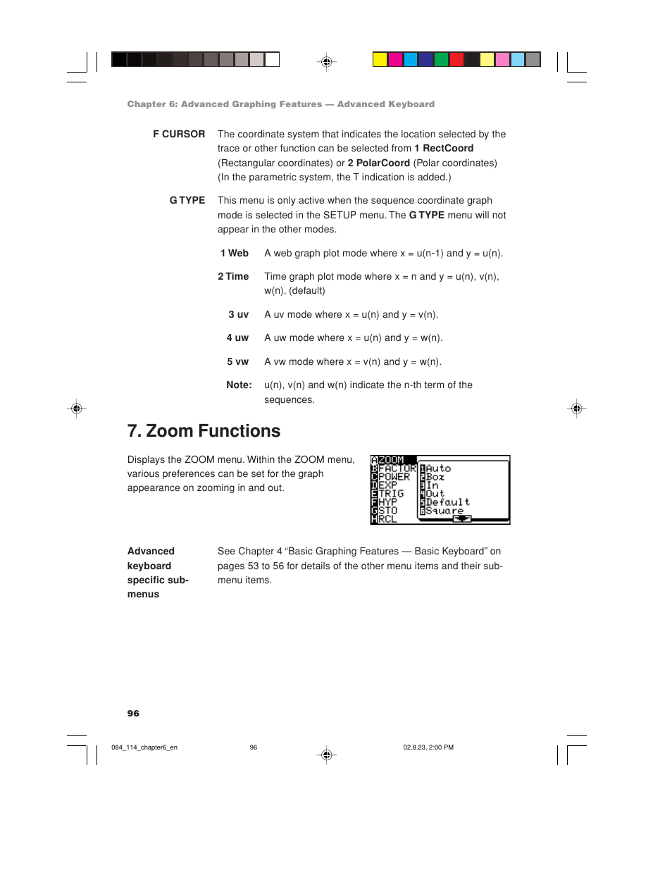 Zoom functions | Sharp EL-9900 User Manual | Page 106 / 284