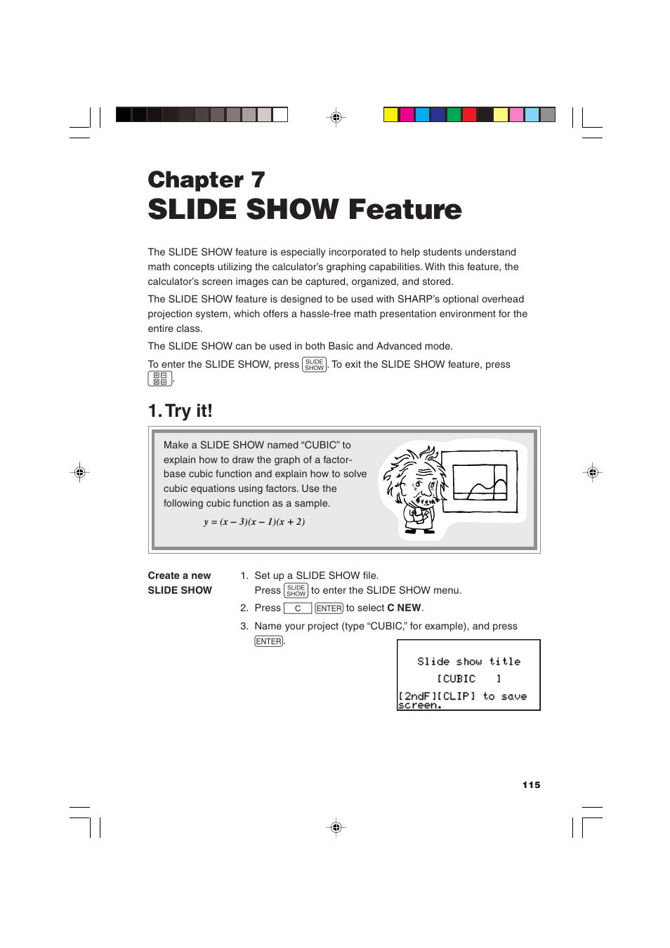 Slide show feature, Chapter 7, Try it | Sharp EL-9900 User Manual | Page 125 / 284