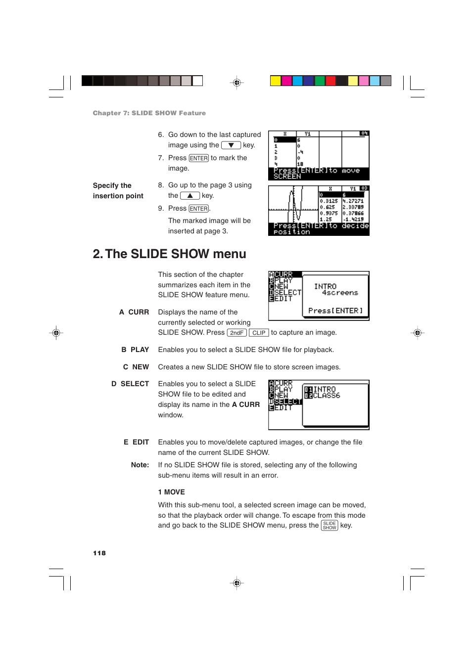 The slide show menu | Sharp EL-9900 User Manual | Page 128 / 284