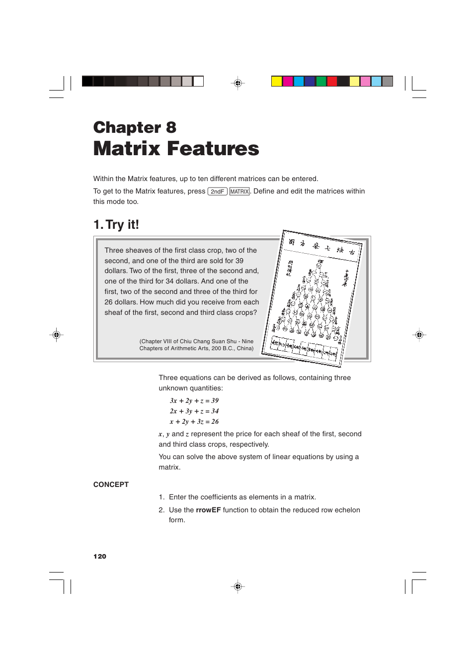 Matrix features, Chapter 8, Try it | Sharp EL-9900 User Manual | Page 130 / 284