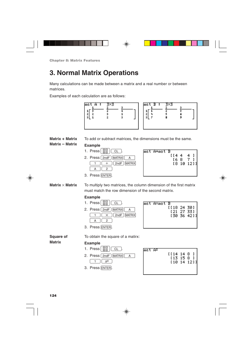 Normal matrix operations | Sharp EL-9900 User Manual | Page 134 / 284