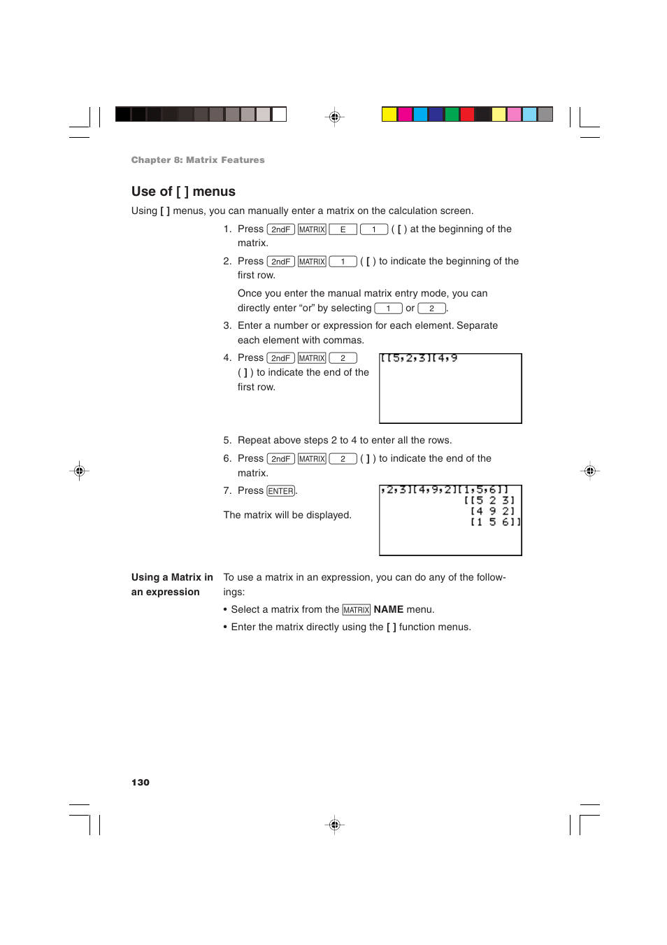 Use of [ ] menus | Sharp EL-9900 User Manual | Page 140 / 284