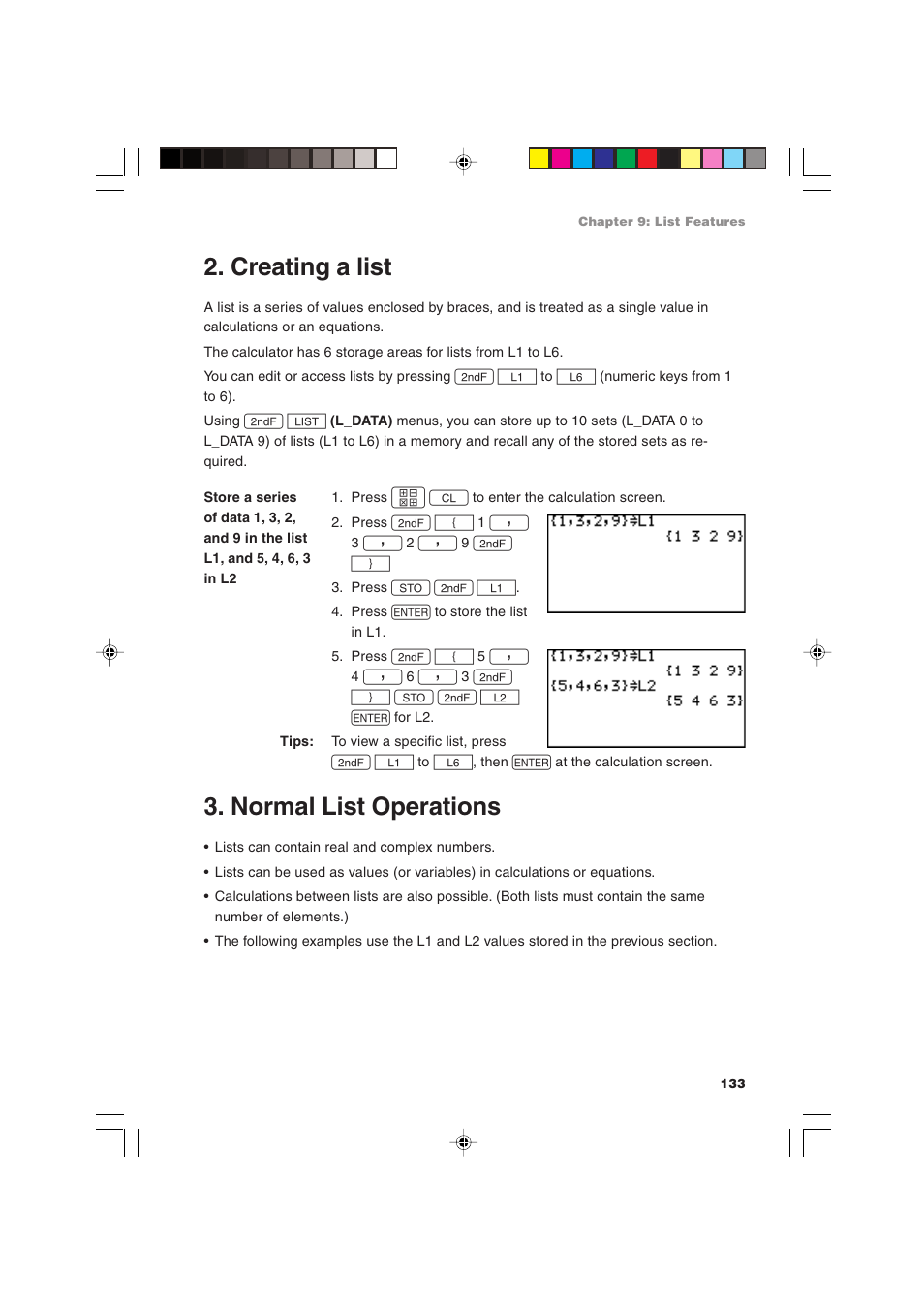 Creating a list, Normal list operations | Sharp EL-9900 User Manual | Page 143 / 284