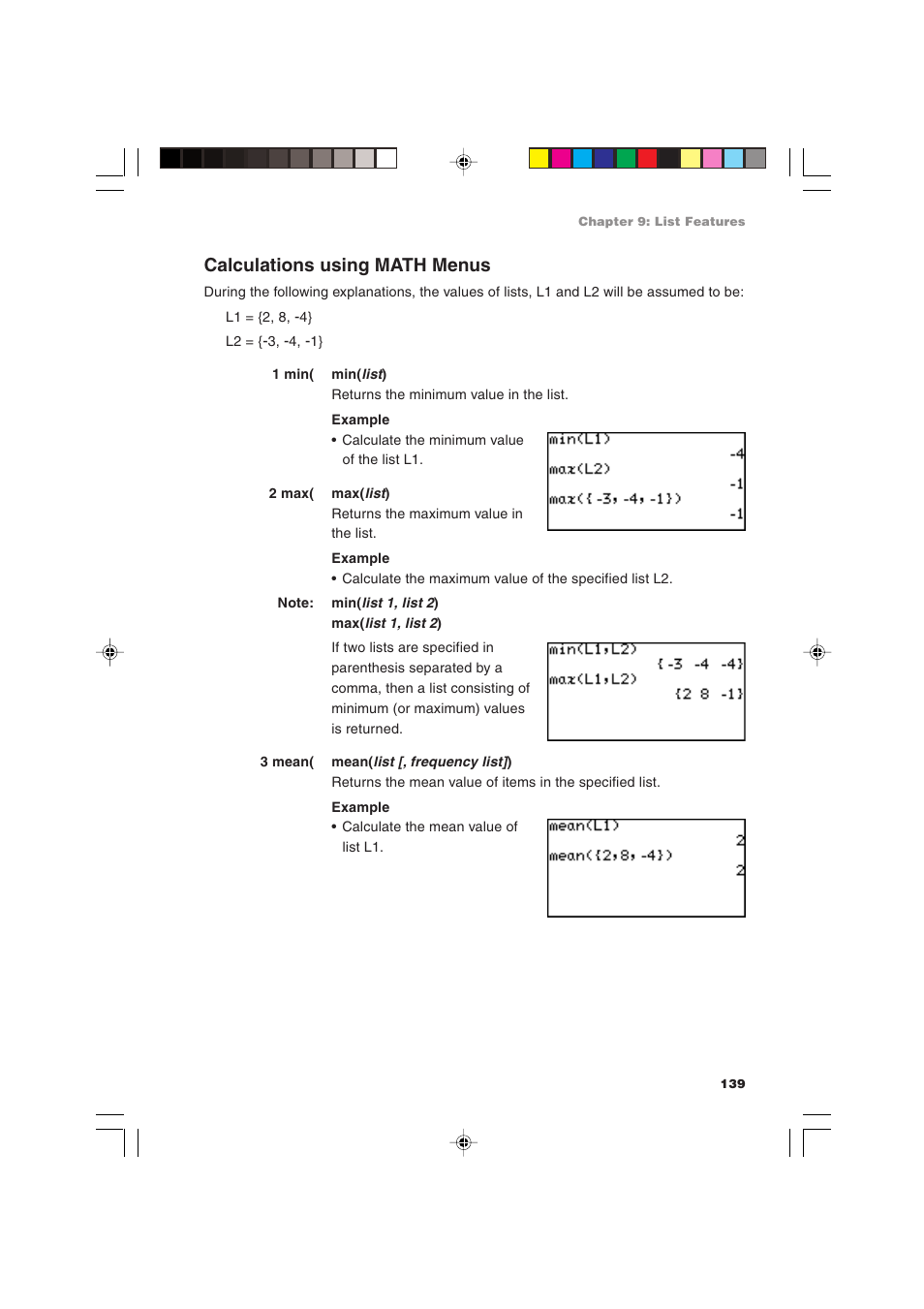 Calculations using math menus | Sharp EL-9900 User Manual | Page 149 / 284