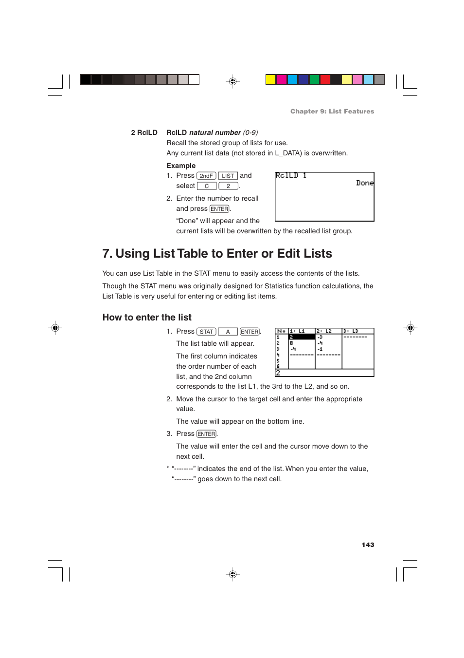 Using list table to enter or edit lists, How to enter the list | Sharp EL-9900 User Manual | Page 153 / 284