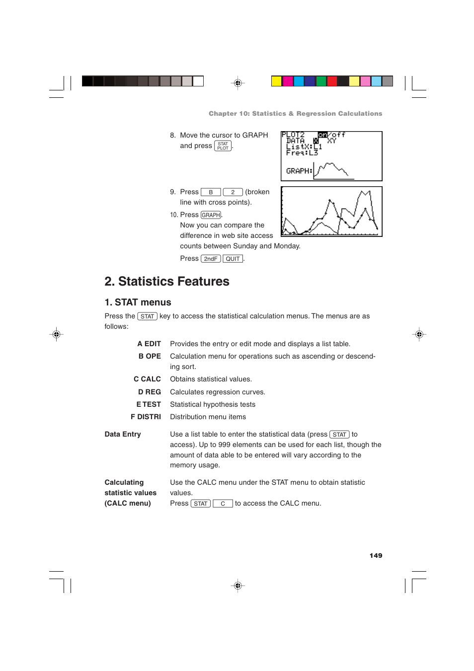 Statistics features, Stat menus | Sharp EL-9900 User Manual | Page 159 / 284