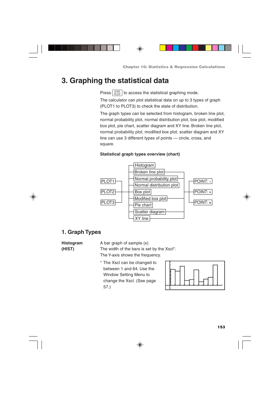 Graphing the statistical data, Graph types | Sharp EL-9900 User Manual | Page 163 / 284