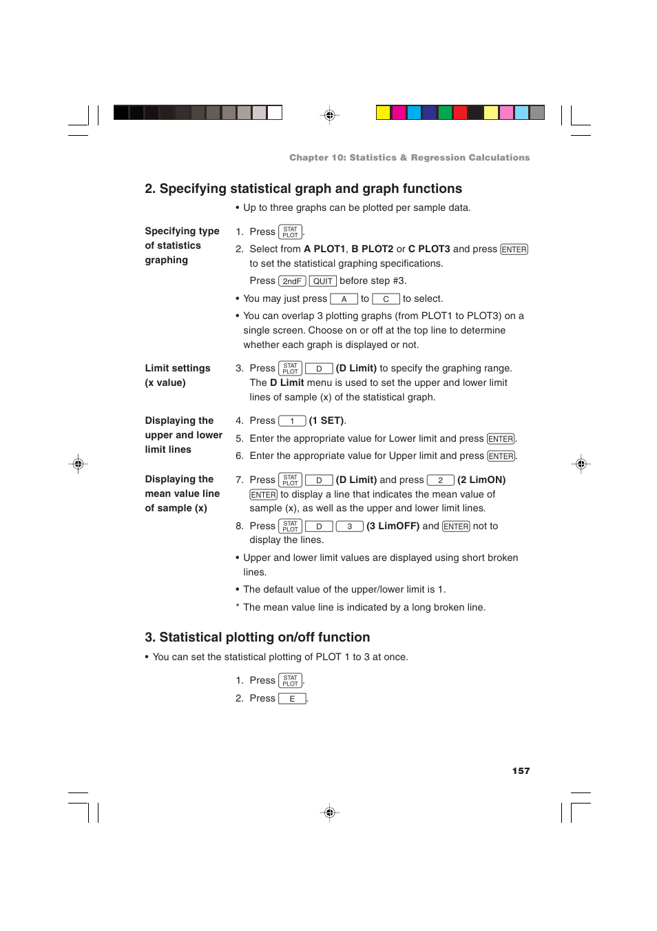 Specifying statistical graph and graph functions, Statistical plotting on/off function | Sharp EL-9900 User Manual | Page 167 / 284