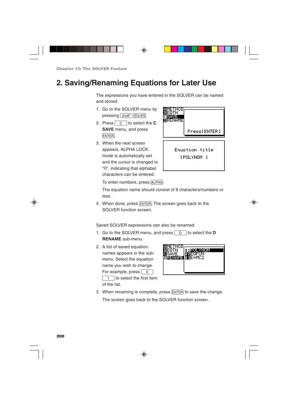 Saving/renaming equations for later use | Sharp EL-9900 User Manual | Page 210 / 284