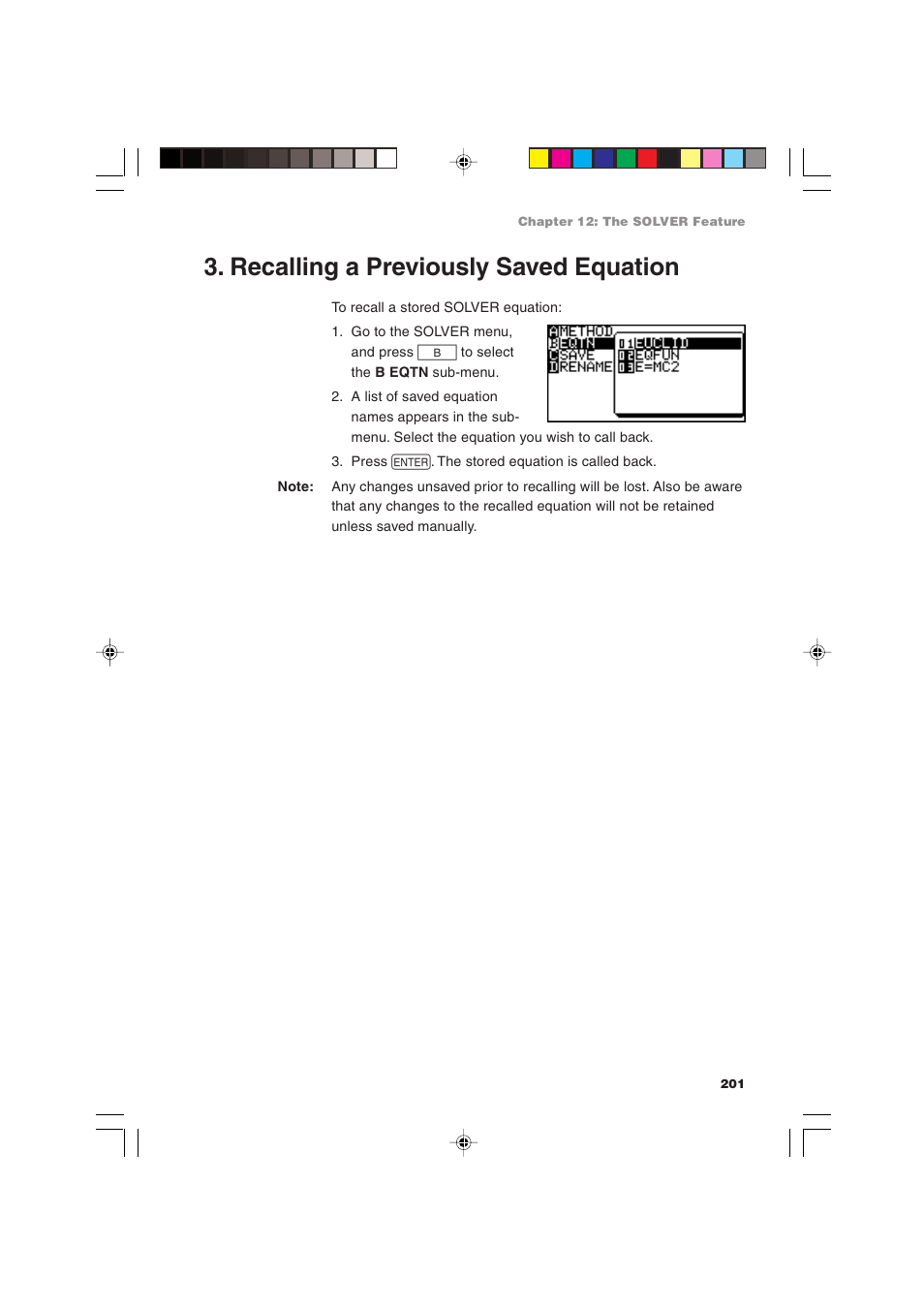 Recalling a previously saved equation | Sharp EL-9900 User Manual | Page 211 / 284