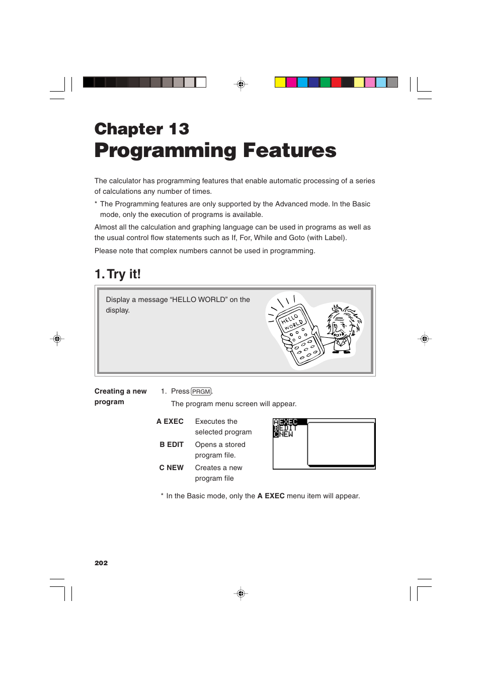 Programming features, Chapter 13, Try it | Sharp EL-9900 User Manual | Page 212 / 284