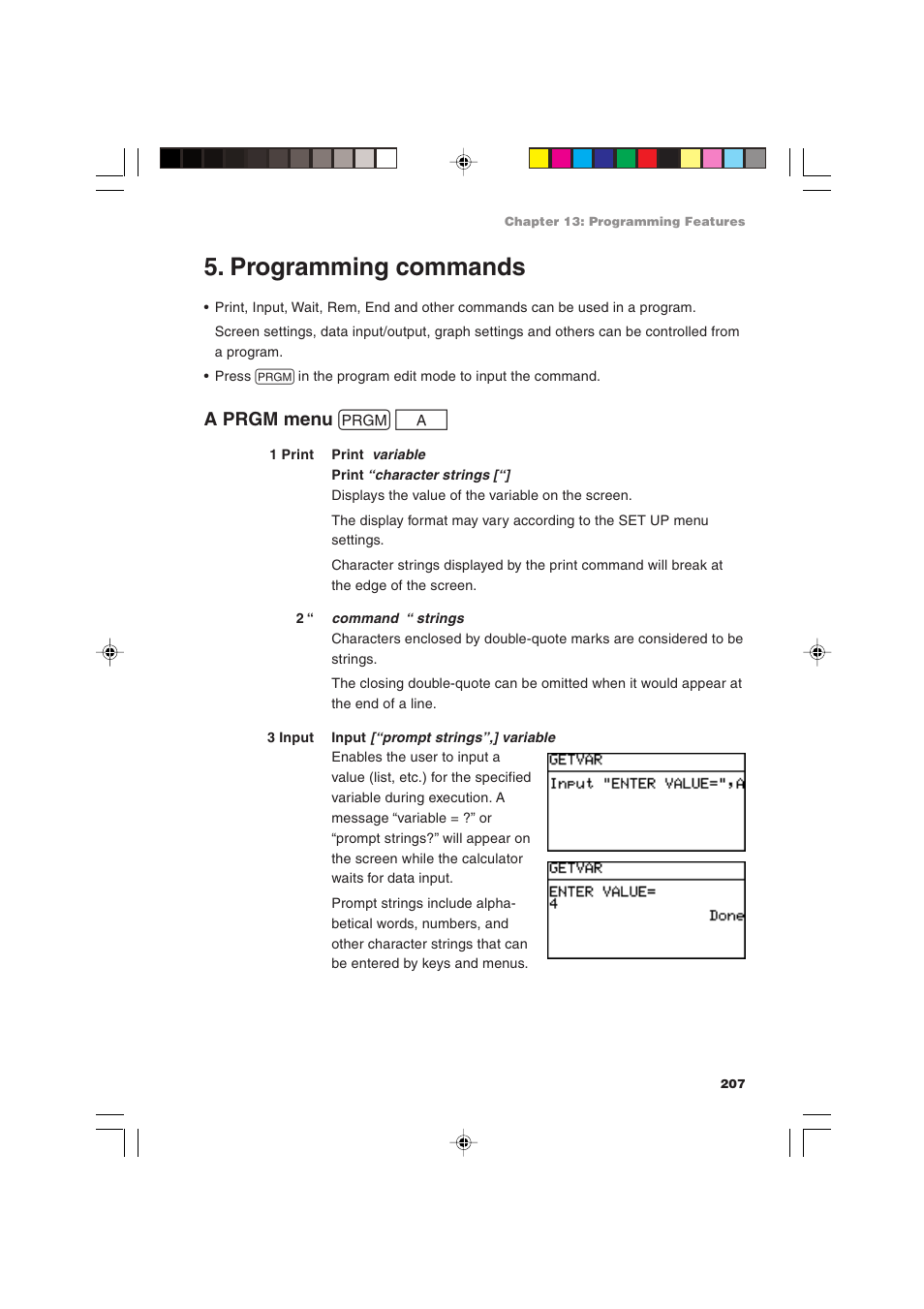 Programming commands, A prgm menu p a | Sharp EL-9900 User Manual | Page 217 / 284