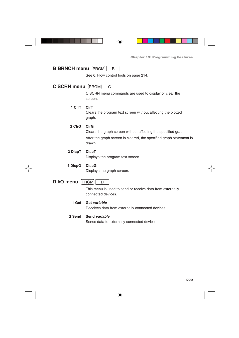 B brnch menu p b, C scrn menu p c, D i/o menu p d | Sharp EL-9900 User Manual | Page 219 / 284