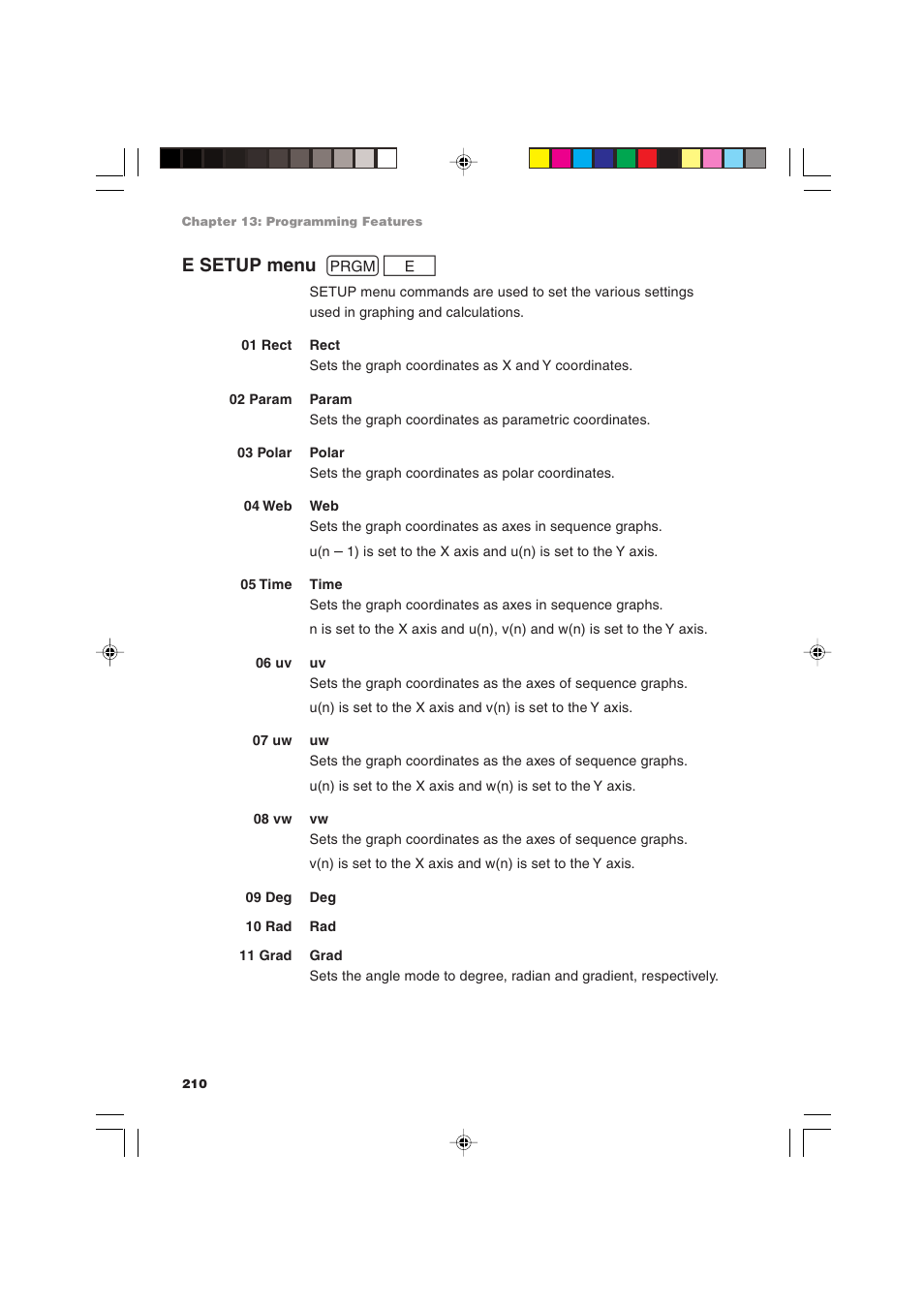 E setup menu p e | Sharp EL-9900 User Manual | Page 220 / 284