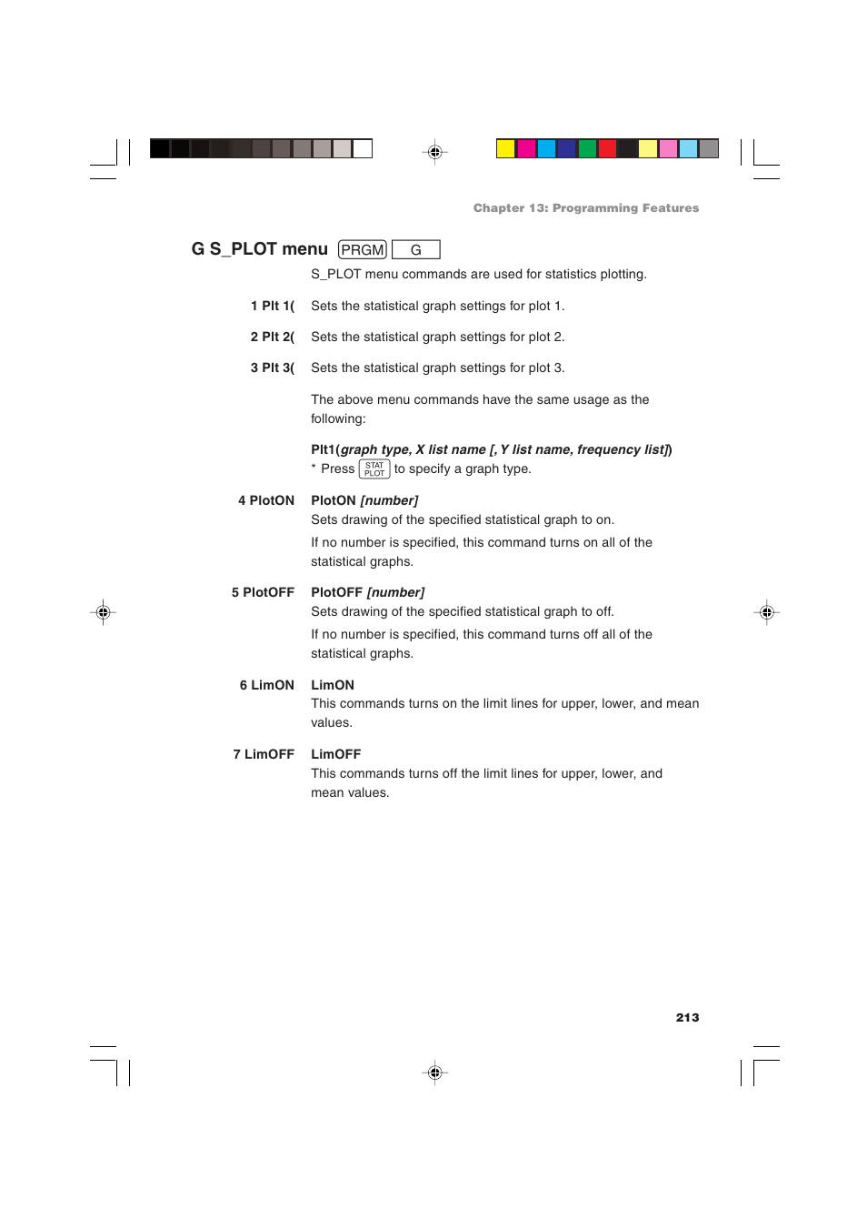 G s_plot menu p g | Sharp EL-9900 User Manual | Page 223 / 284