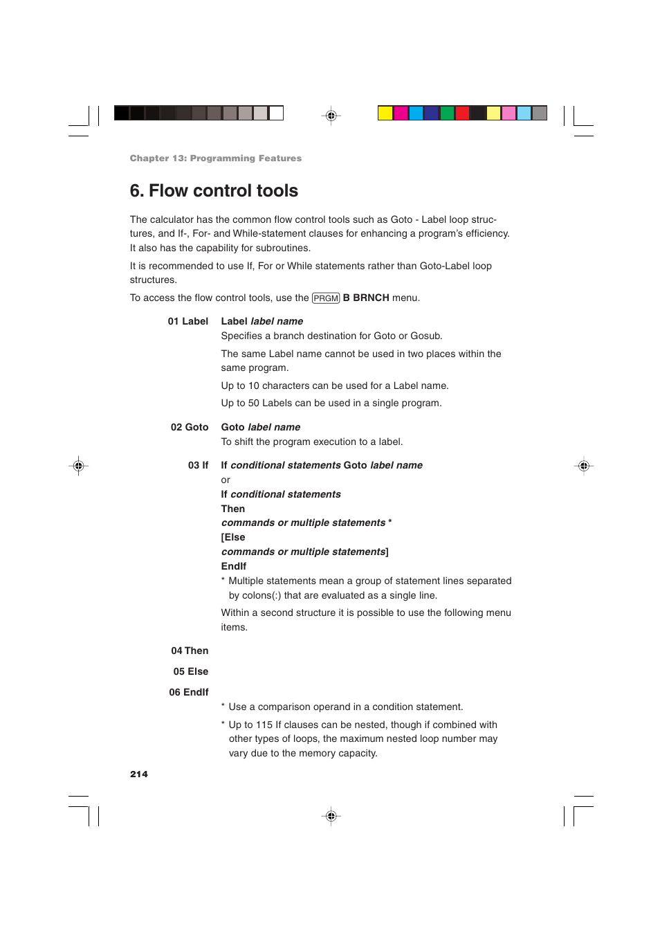 Flow control tools | Sharp EL-9900 User Manual | Page 224 / 284