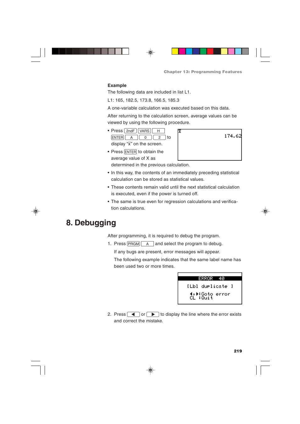 Debugging | Sharp EL-9900 User Manual | Page 229 / 284