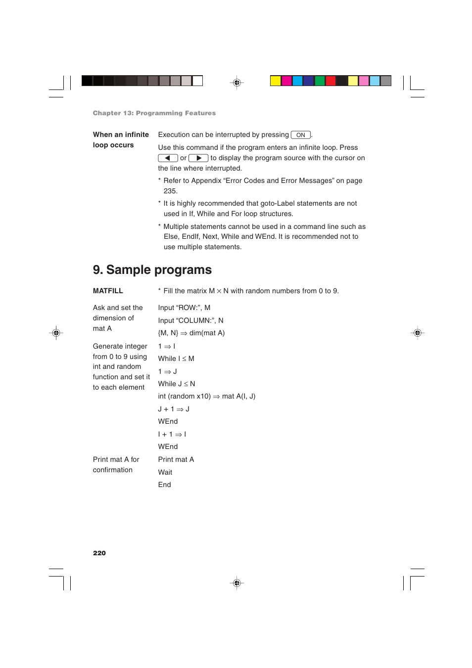 Sample programs | Sharp EL-9900 User Manual | Page 230 / 284