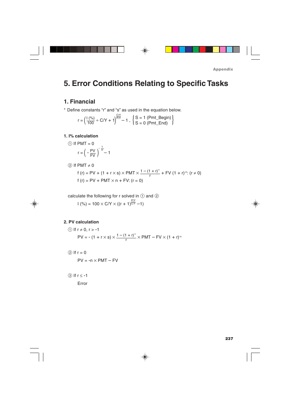 Error conditions relating to specific tasks, Financial | Sharp EL-9900 User Manual | Page 247 / 284