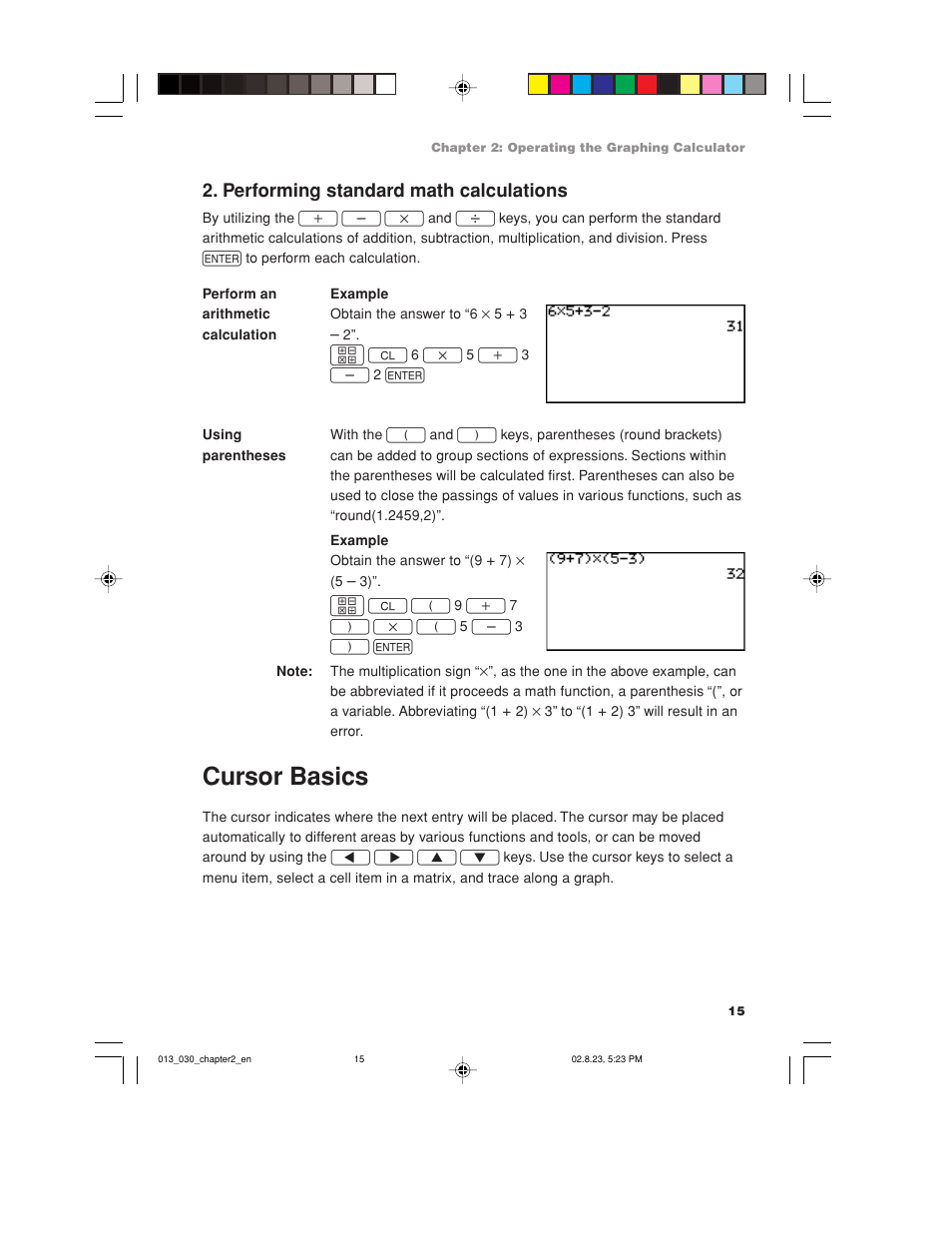 Cursor basics, Performing standard math calculations | Sharp EL-9900 User Manual | Page 25 / 284