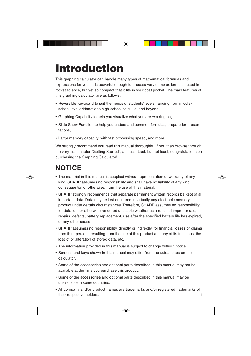 Introduction, Notice | Sharp EL-9900 User Manual | Page 3 / 284