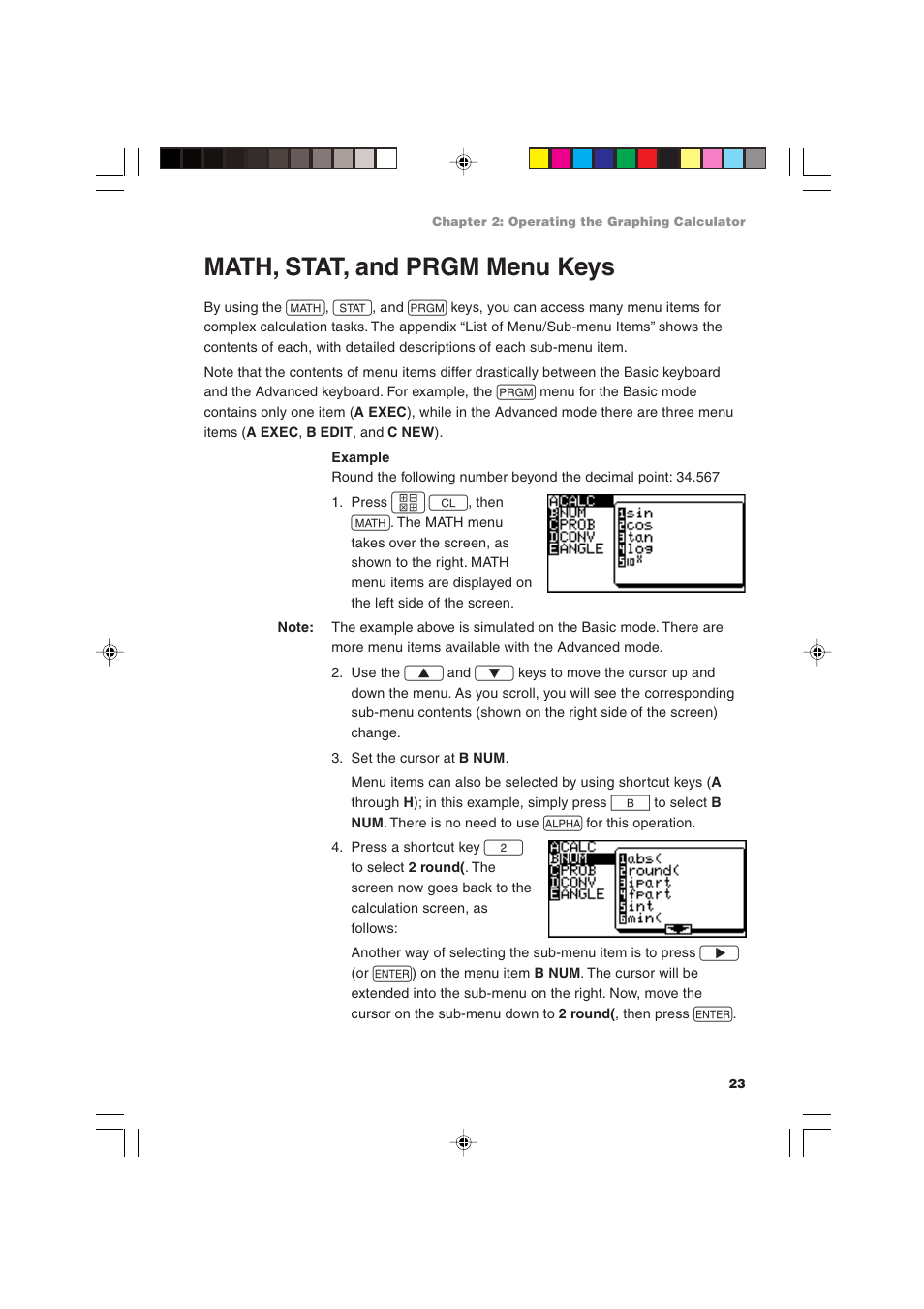 Math, stat, and prgm menu keys | Sharp EL-9900 User Manual | Page 33 / 284