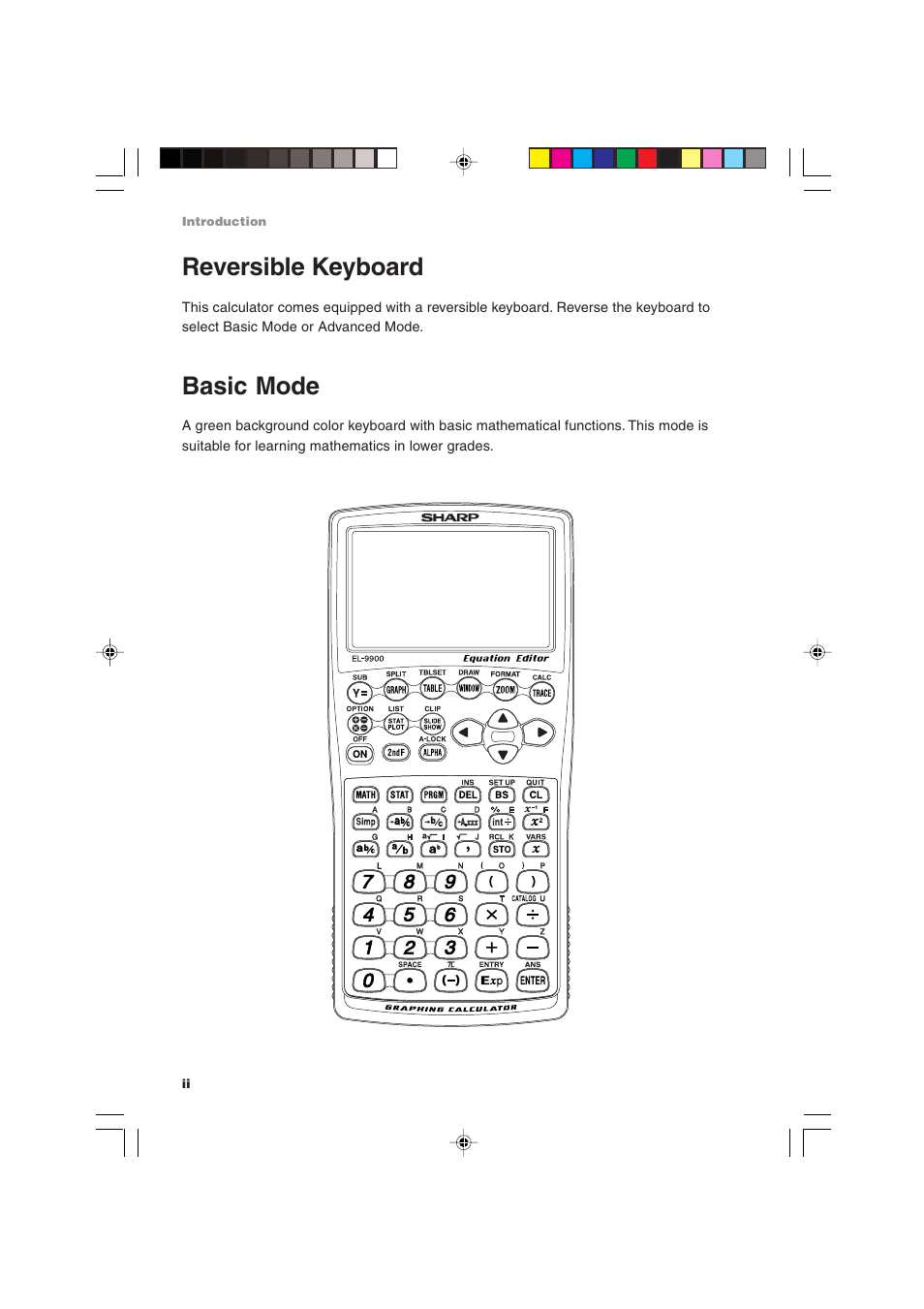 Reversible keyboard, Basic mode | Sharp EL-9900 User Manual | Page 4 / 284