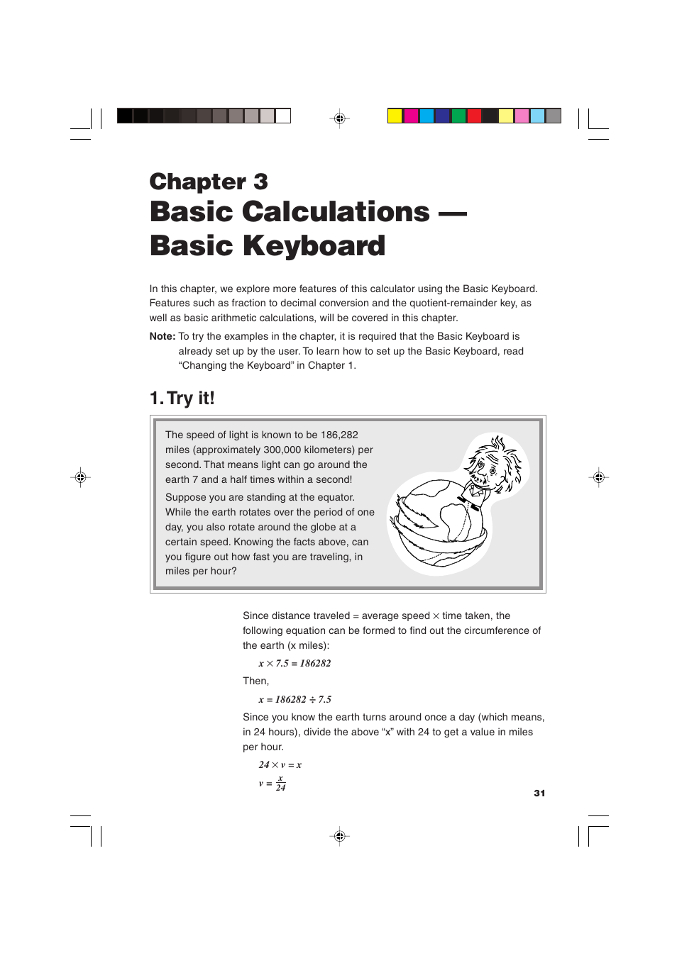 Basic calculations — basic keyboard, Chapter 3, Try it | Sharp EL-9900 User Manual | Page 41 / 284