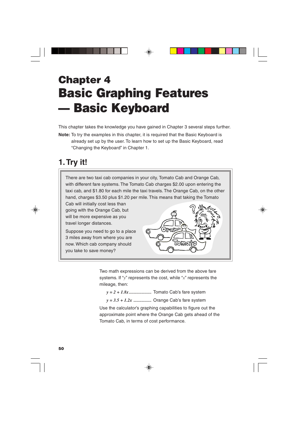 Basic graphing features — basic keyboard, Chapter 4, Try it | Sharp EL-9900 User Manual | Page 60 / 284