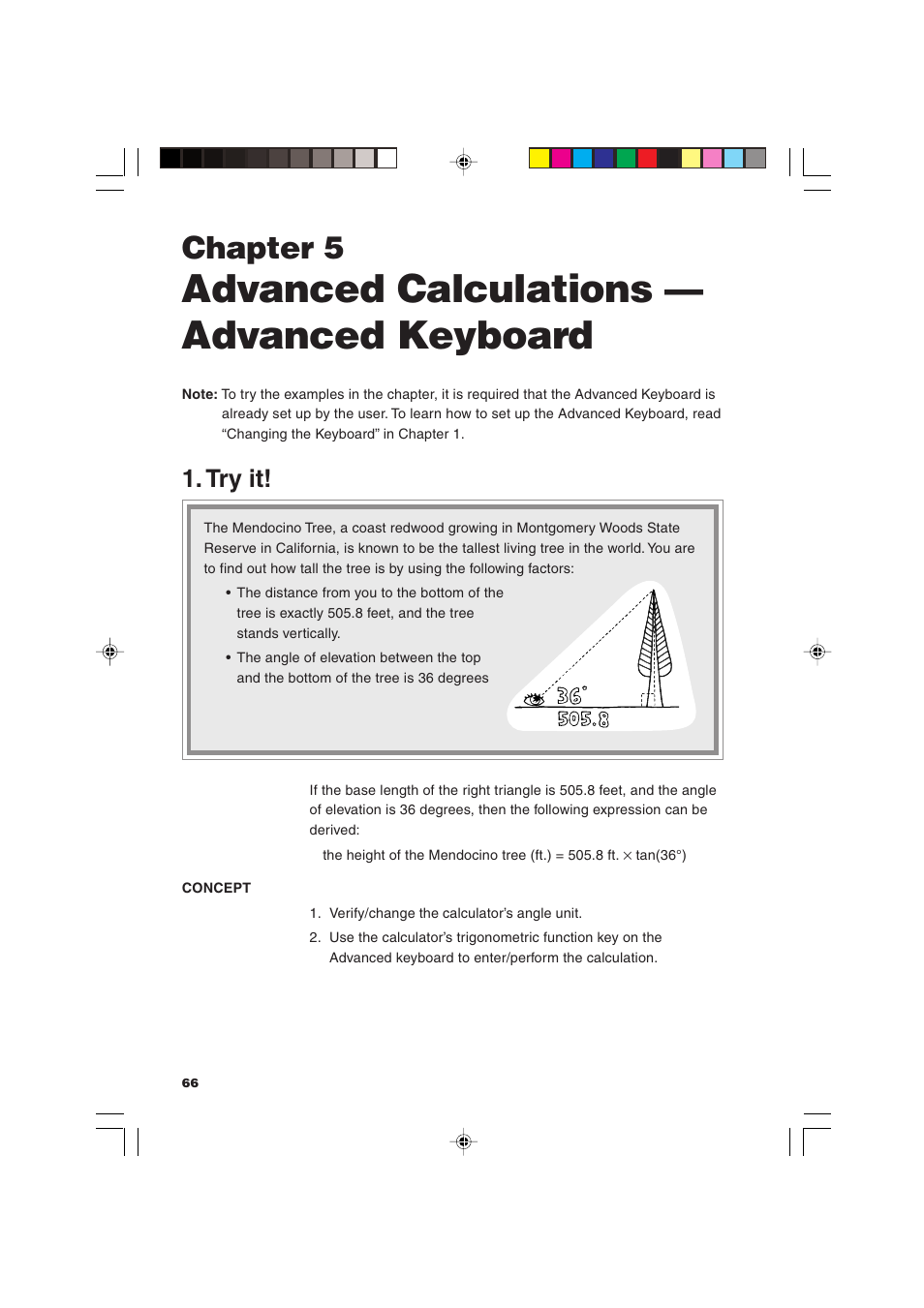 Advanced calculations — advanced keyboard, Chapter 5, Try it | Sharp EL-9900 User Manual | Page 76 / 284